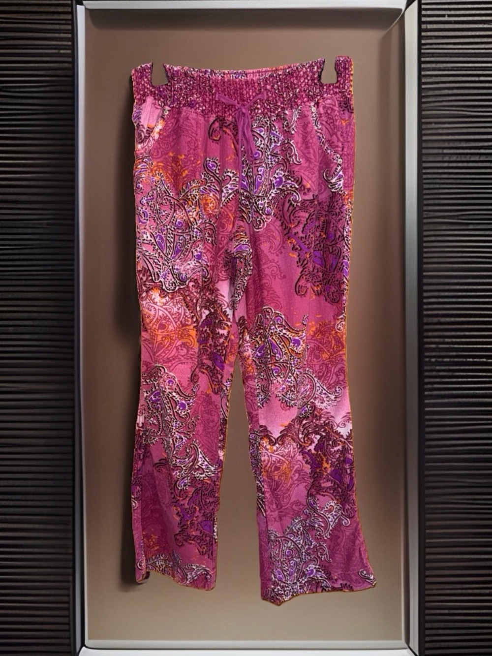 Rewash Fuchsia Paisley Wide-Leg Linen Blend Pants-REPAIRED-M